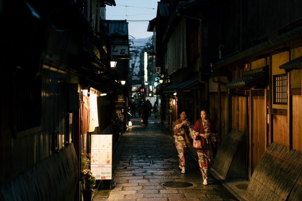 a dimly lit street in Japan
