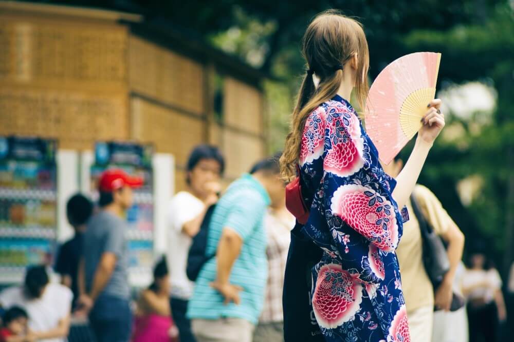 woman in a colourful yukata