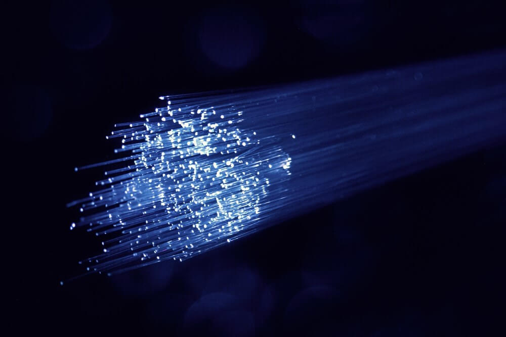 fibre optic wires glowing blue