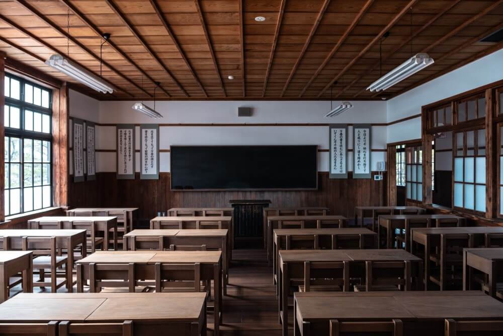 an empty Japanese classroom