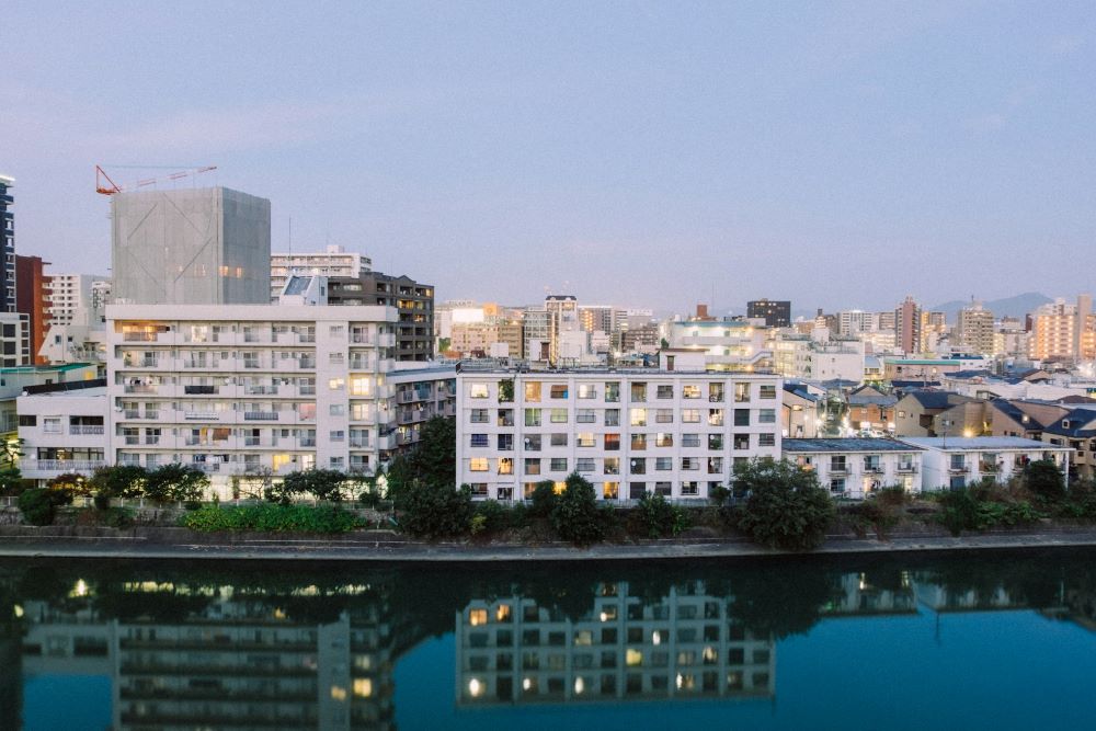 apartments in Japan next to a river