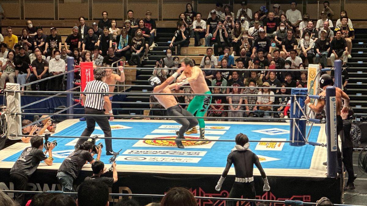 a masked puroresu wrestler in Japan fighting