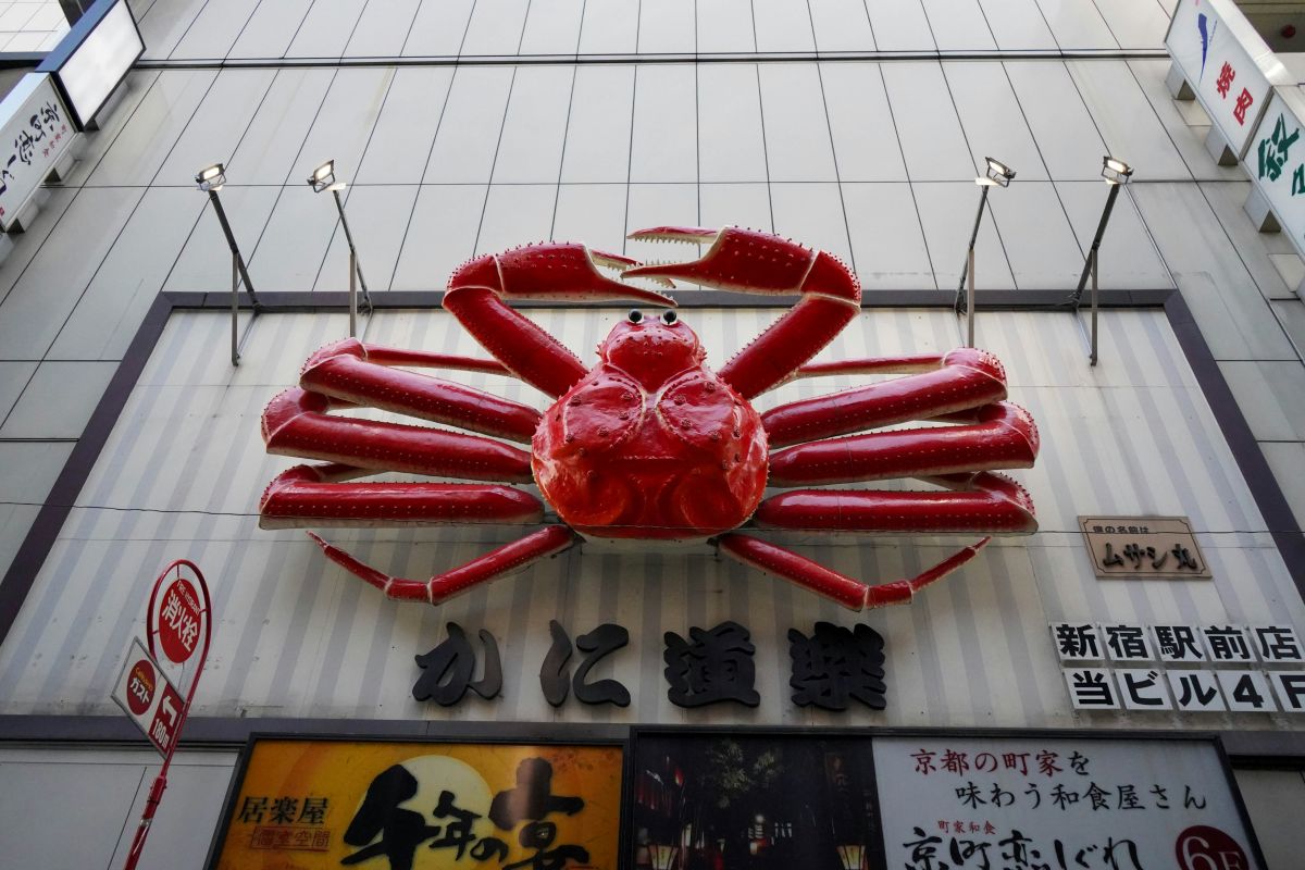 a spider crab model outside a shop